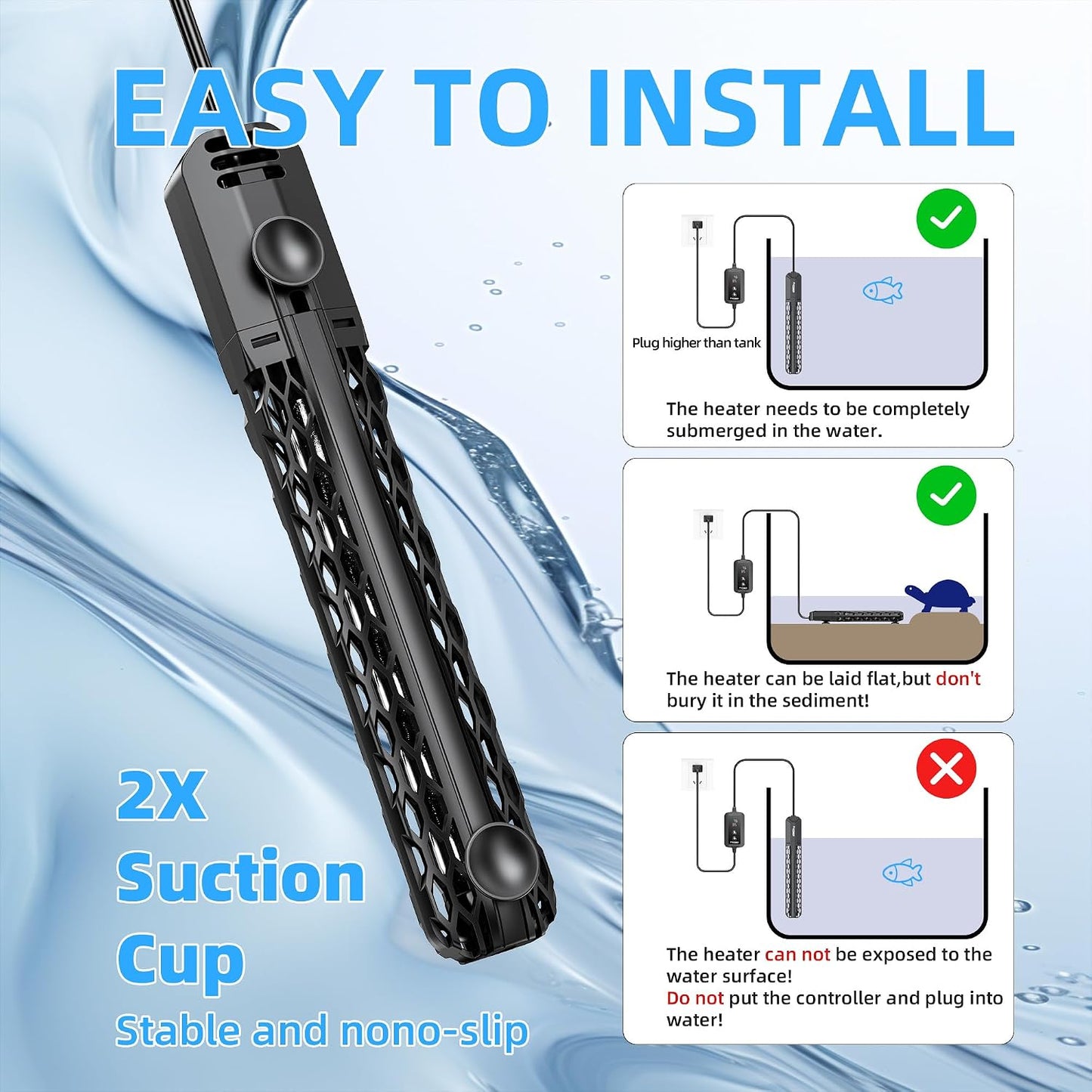 Freesea heater installed inside a decorated freshwater fish tank