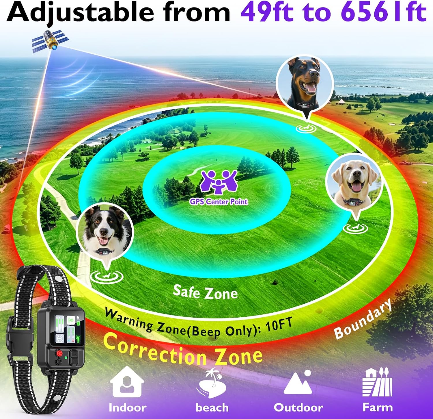 PETHEY electric pet containment collar showcasing the magnetic charging port and contact points.