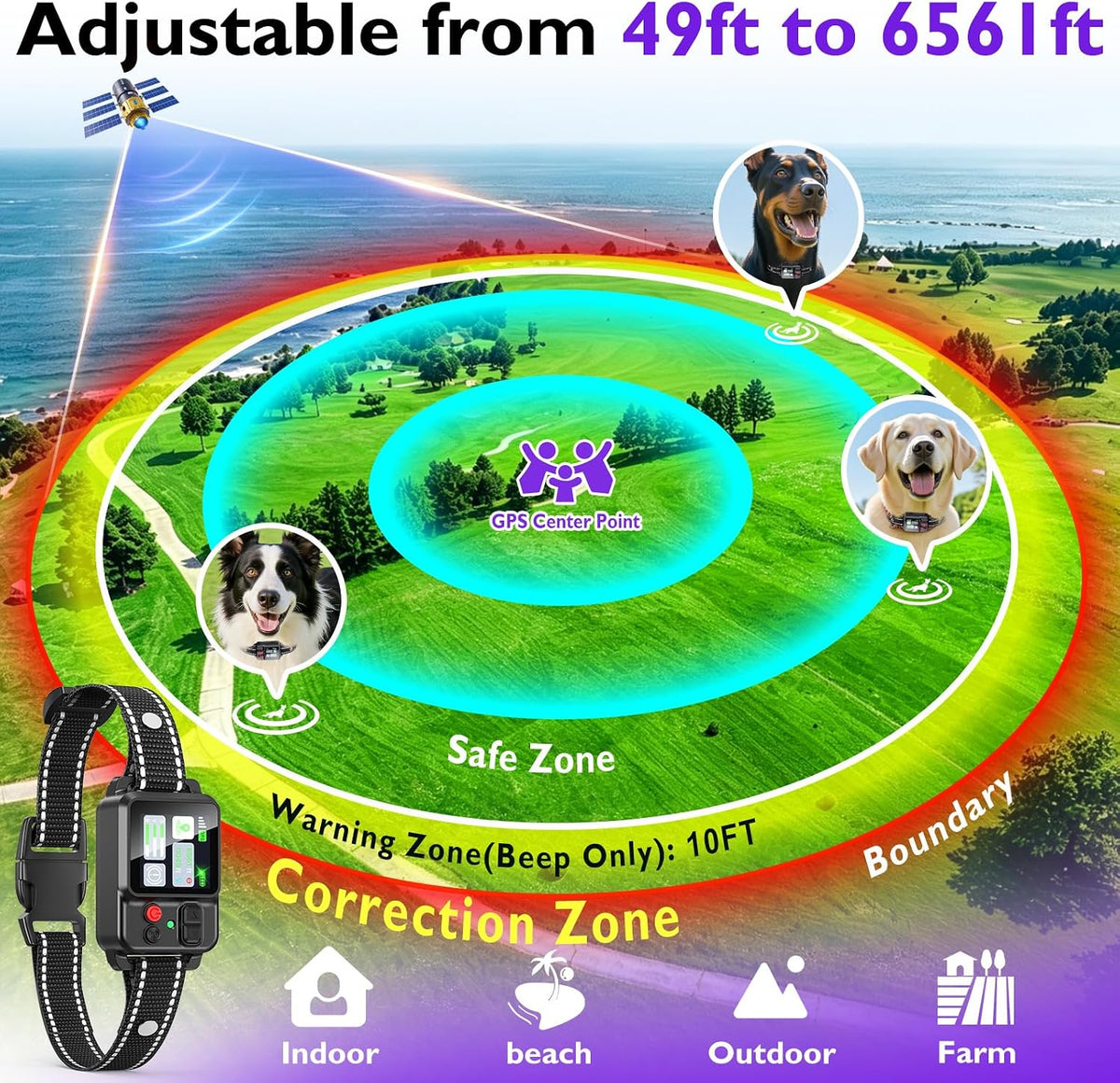 PETHEY electric pet containment collar showcasing the magnetic charging port and contact points.