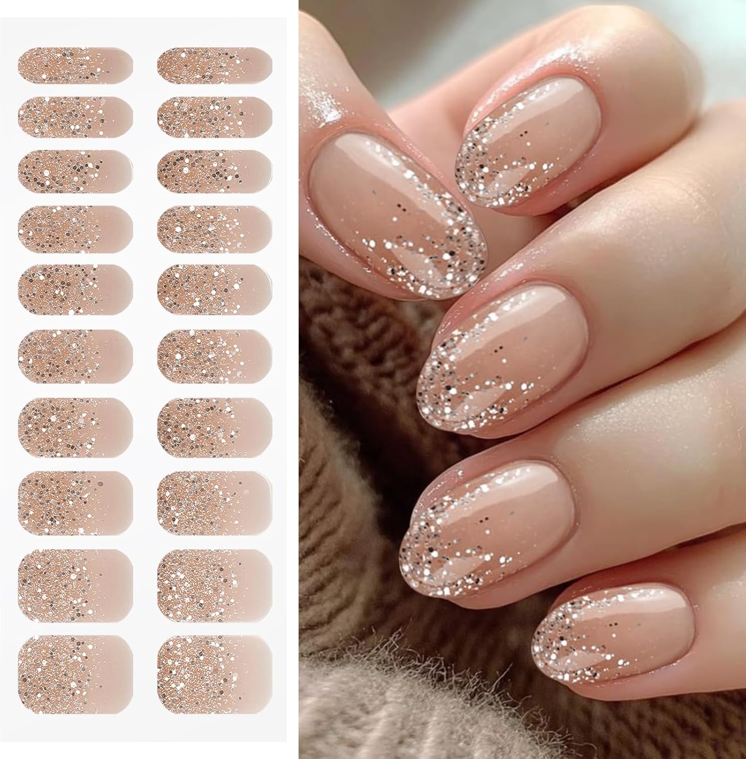 Jmeowio glitter semi cured gel nail strips front view