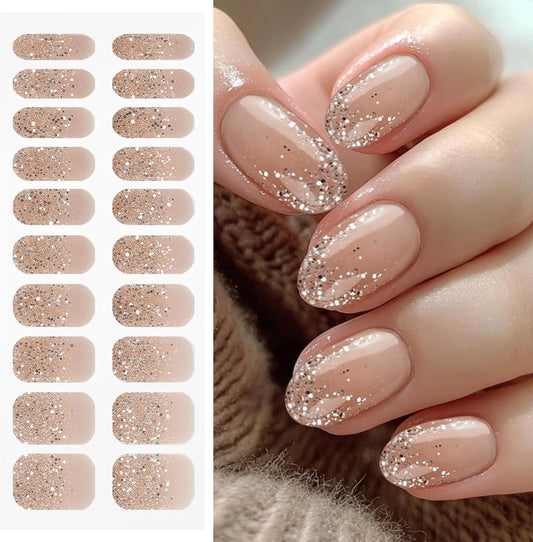 Jmeowio glitter semi cured gel nail strips front view
