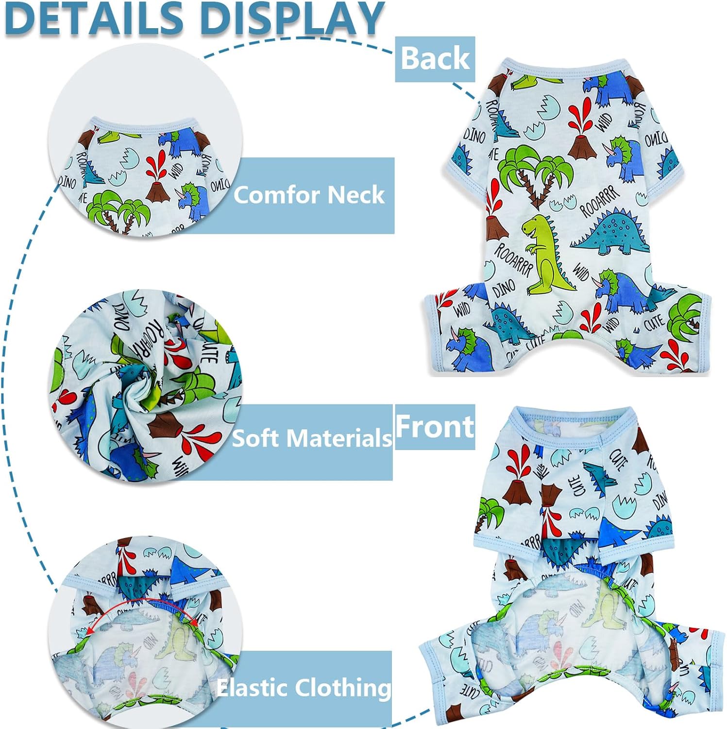 Puppishy pet onesies flat lay presentation highlighting the elastic stretch and clean stitching.