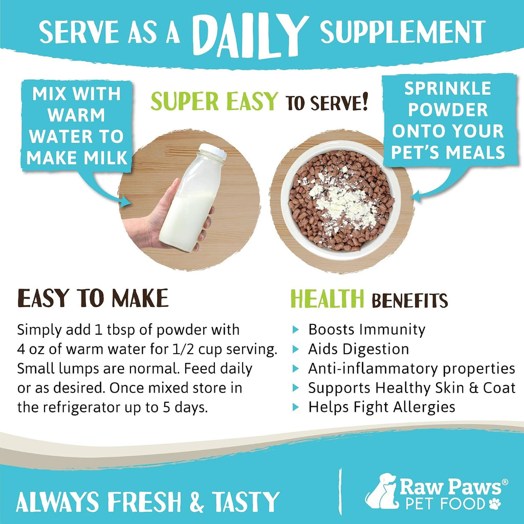 Scoop of Raw Paws Whole Goat Milk Powder for pets