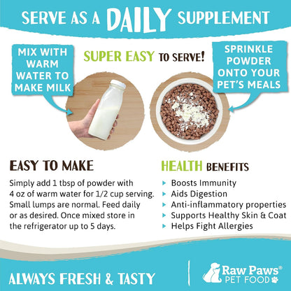 Scoop of Raw Paws Whole Goat Milk Powder for pets