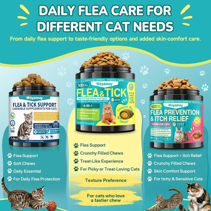 Woyamay 4-IN-1 Flea and Tick Prevention for Cats, 500 Crunchy & Creamy Chews, Cat Flea Treatment, Natural Oral Flea Treatment for Cats, Daily Support for Flea, Immune, Skin & Coat, Gut, Chicken Flavor - Image 9