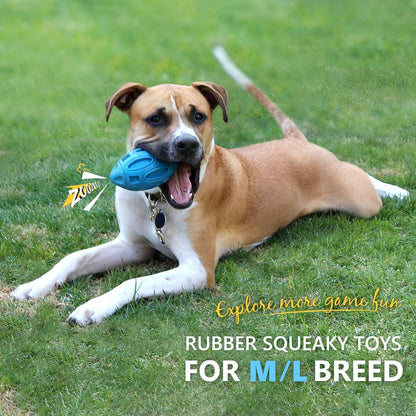 Heavy duty squeaker dog toy with surface grooves for medium breeds.