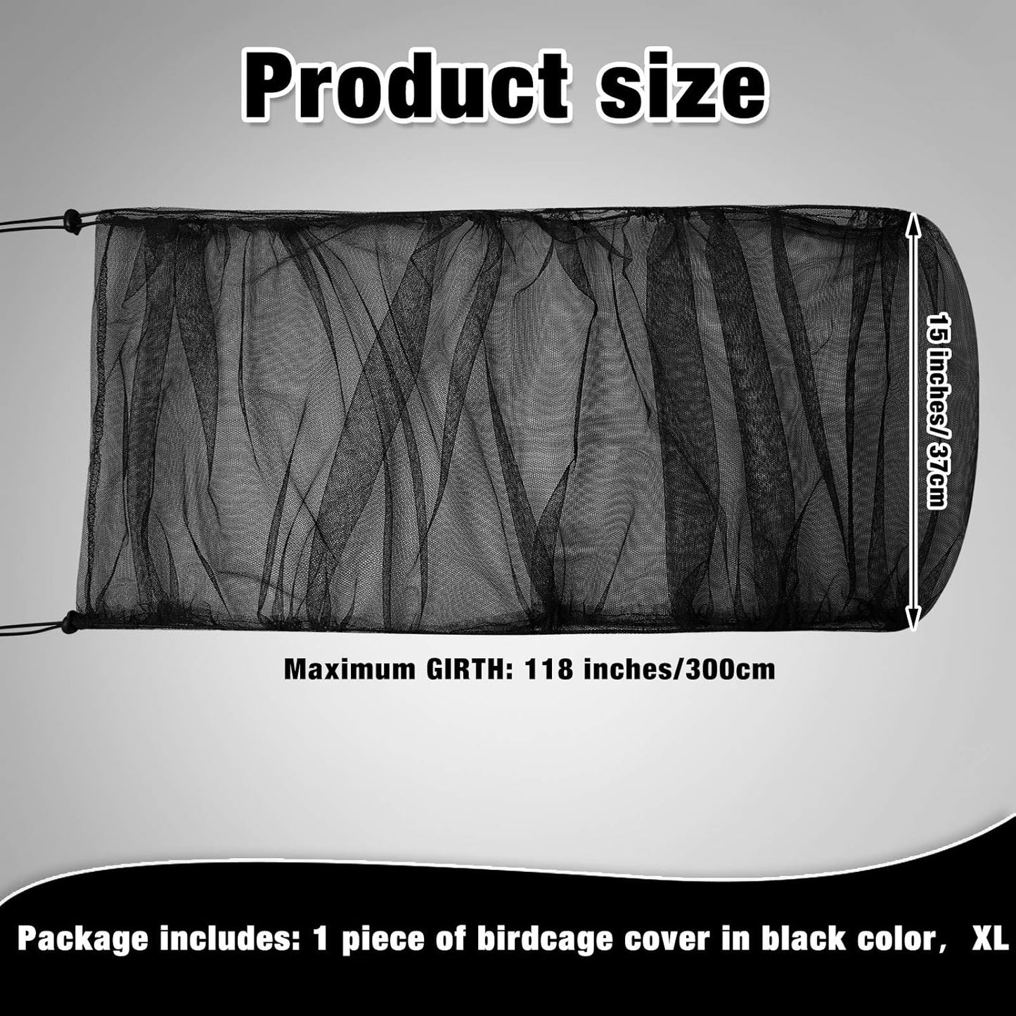 Shappy adjustable bird cage net cover showing top elastic drawstring detail