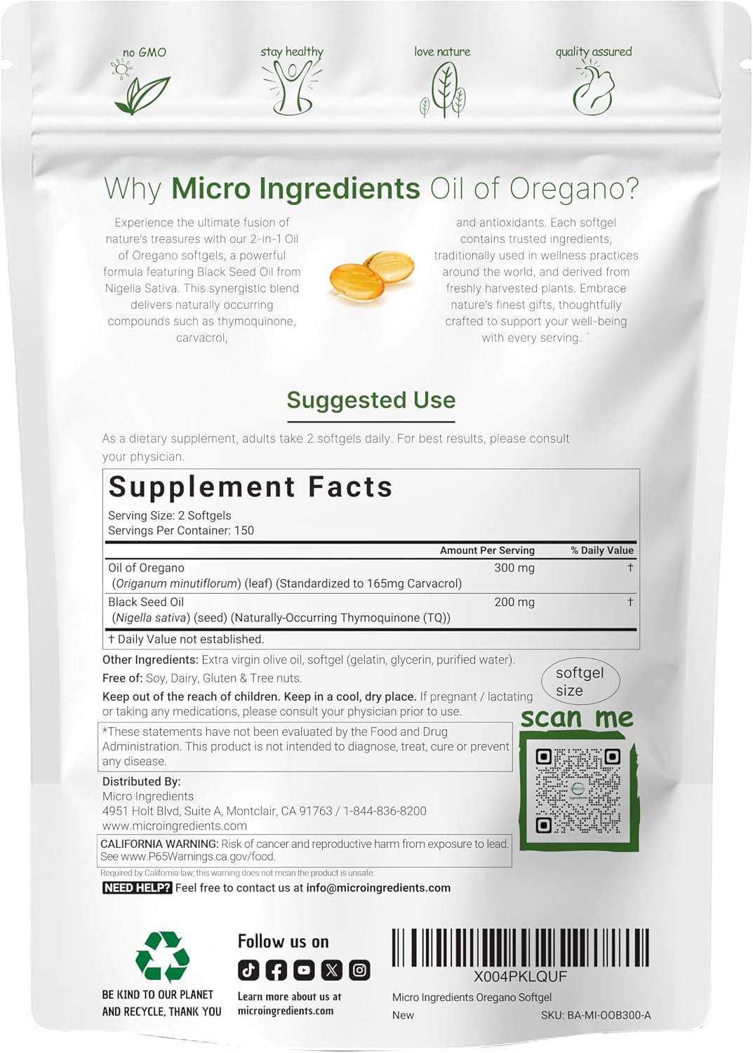 Micro Ingredients Oil Of Oregano daily wellness supplement container