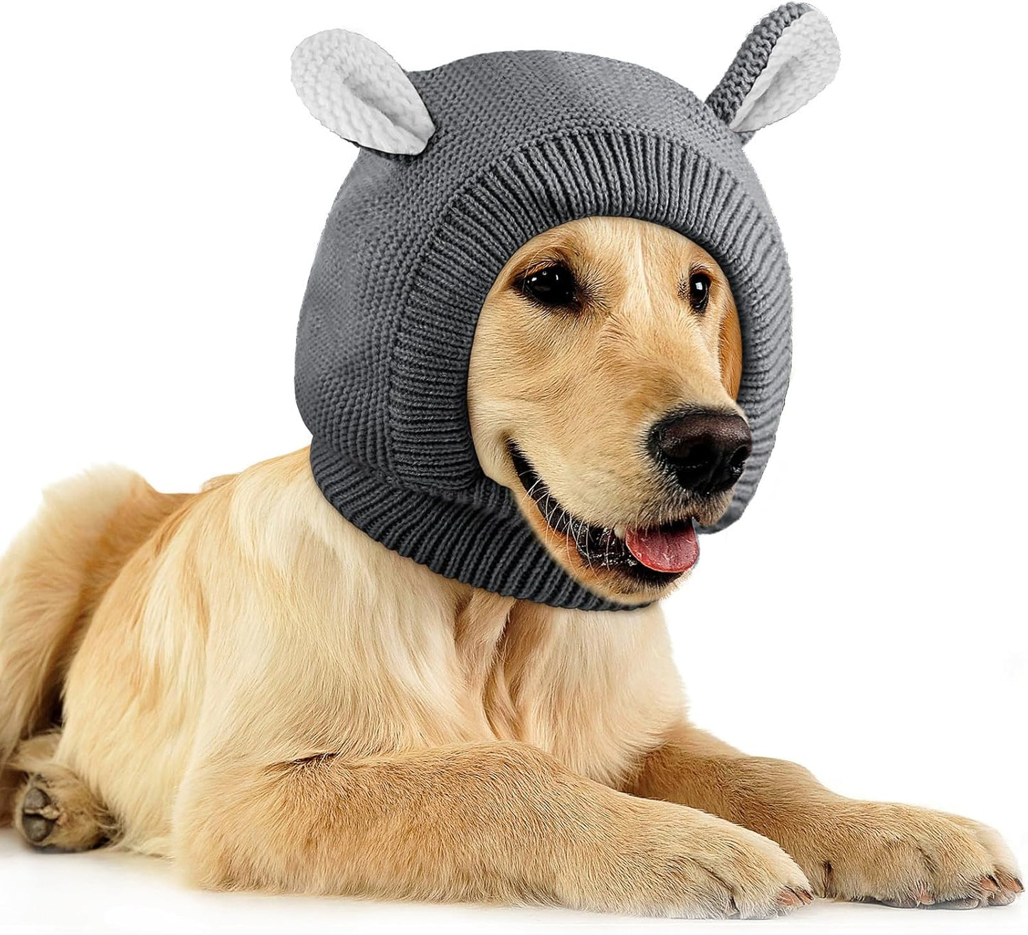 Frienda Dog Ear Muffs Noise Protection, Neck 14.96 Inch Fits Medium Dogs, Knitted Calming Hood for Dogs, Fireworks Thunder Anxiety Relief, Fleece Inner Warm Beanie Hat(Black) - Image 9