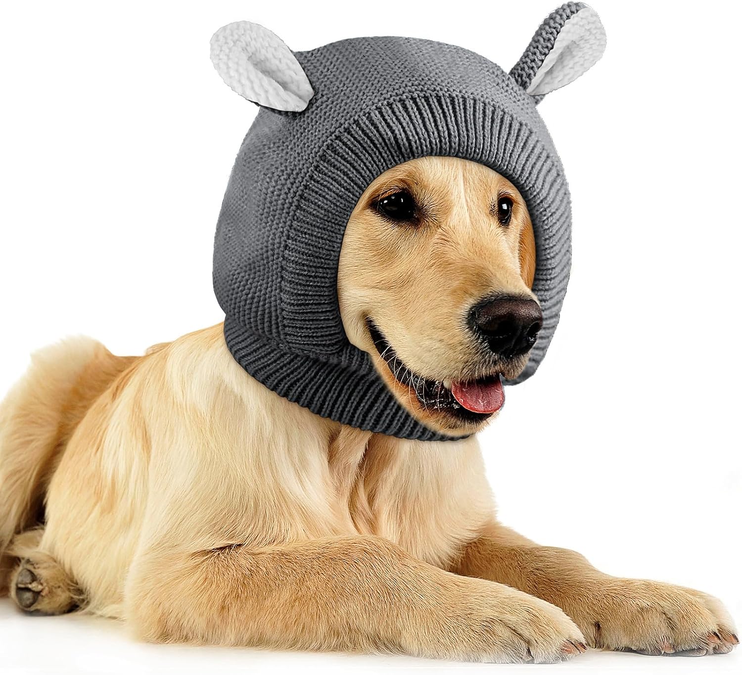 Frienda Dog Ear Muffs Noise Protection, Neck 14.96 Inch Fits Medium Dogs, Knitted Calming Hood for Dogs, Fireworks Thunder Anxiety Relief, Fleece Inner Warm Beanie Hat(Black) - Image 9