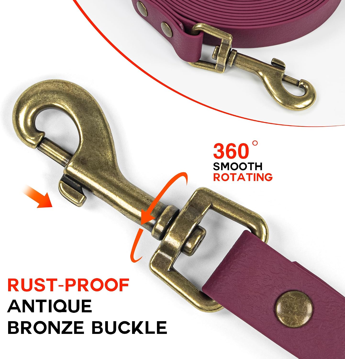 Wisedog 10ft burgundy rubber coated recall dog leash being rinsed clean