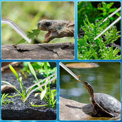 Rust resistant terrarium cleaning tools for professional fish tank care and plant grooming.