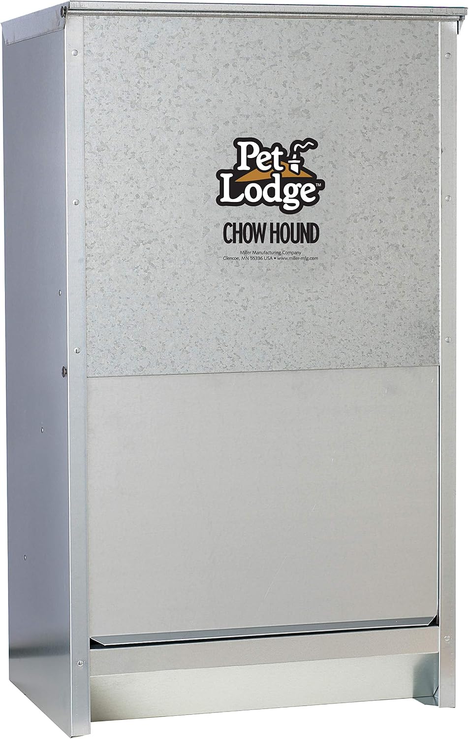 Chow Hound outdoor pet food dispenser showcasing the rear wall mounting keyholes.