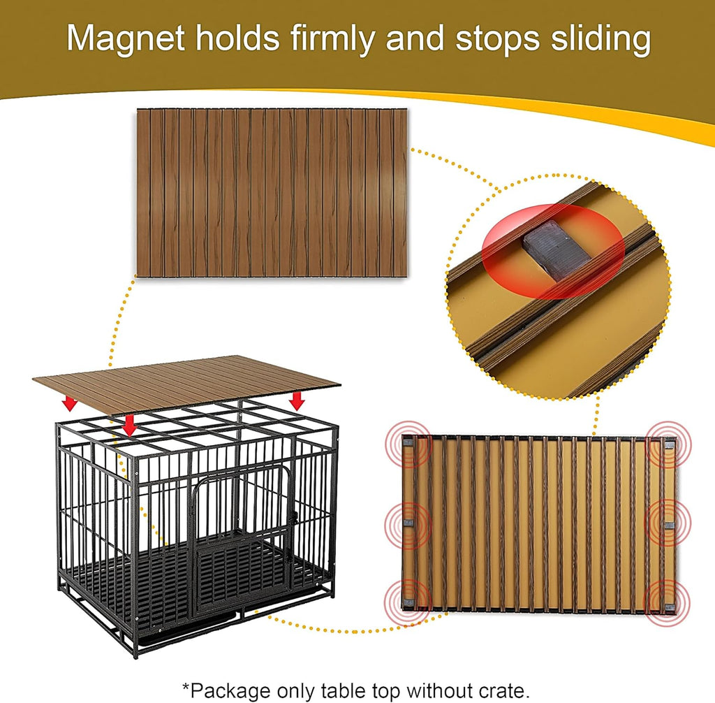 Foldable aluminum dog kennel top protector with integrated safety magnets close up