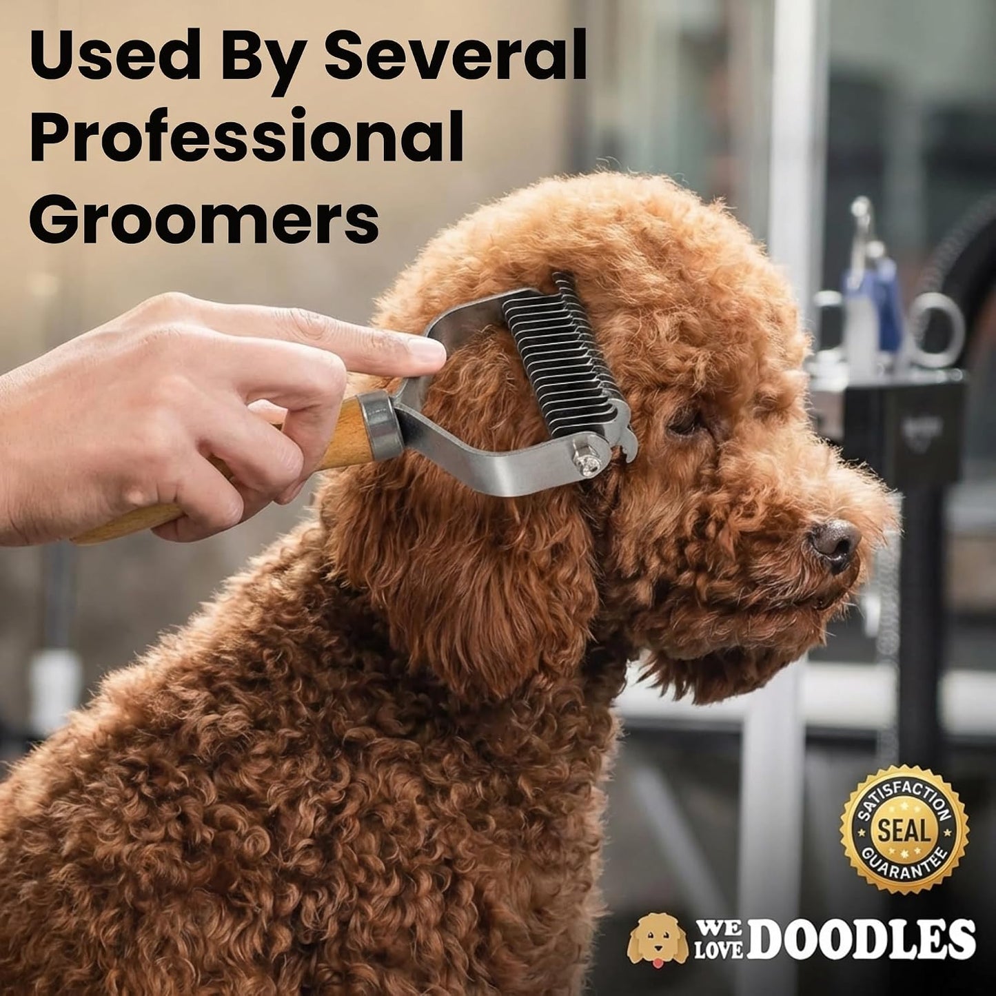 Side profile view of We Love Doodles deshedding undercoat rake