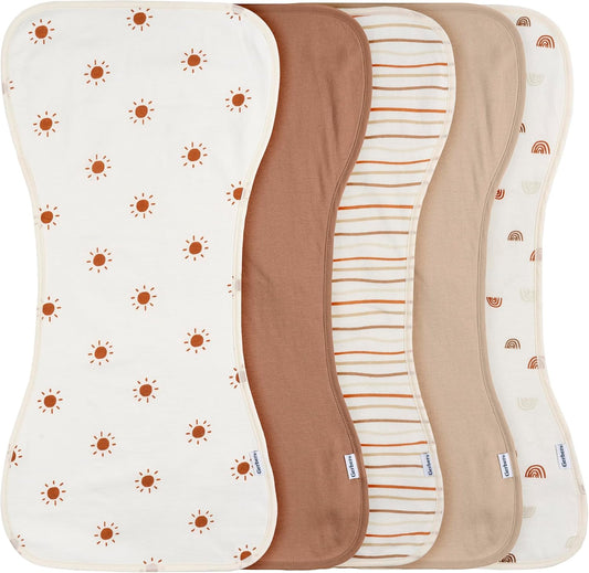 Gerber Baby Unisex Burp Cloths 5-Pack in rust and tan colors front view