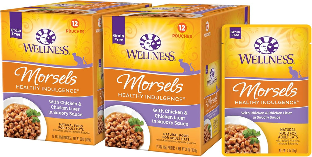 Wellness Healthy Indulgence Morsels Adult Wet Cat Food, Natural, Protein Rich, Grain Free, Salmon and Tuna Recipe, 3 oz, Pack of 24 Pouches - Image 10