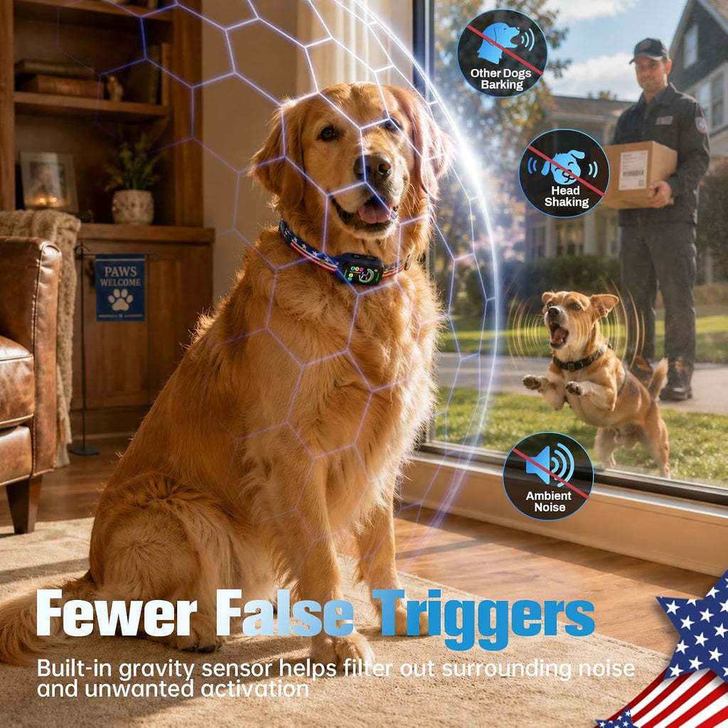 Bark Collar for Large Medium Small Dogs - Smart AI 1S Stop Barking, Anti Barking Device & Dog Training Collar with Beep, Vibration & 8-Level Sensitivity, IP67 Waterproof - Red White Blue - Image 4
