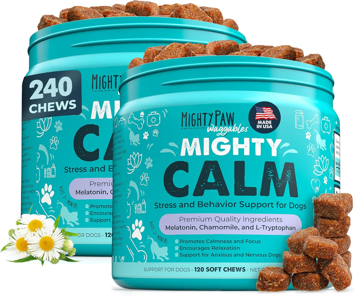 Mighty Paw Calming Chews for Dogs with Melatonin - Vet Formulated Dog Sleep Aid - Puppy & Large Pet Treats - Waggables Calm -Composure Calming Chews for Stress & Relaxation, 120 Count (Made in USA) - Image 10