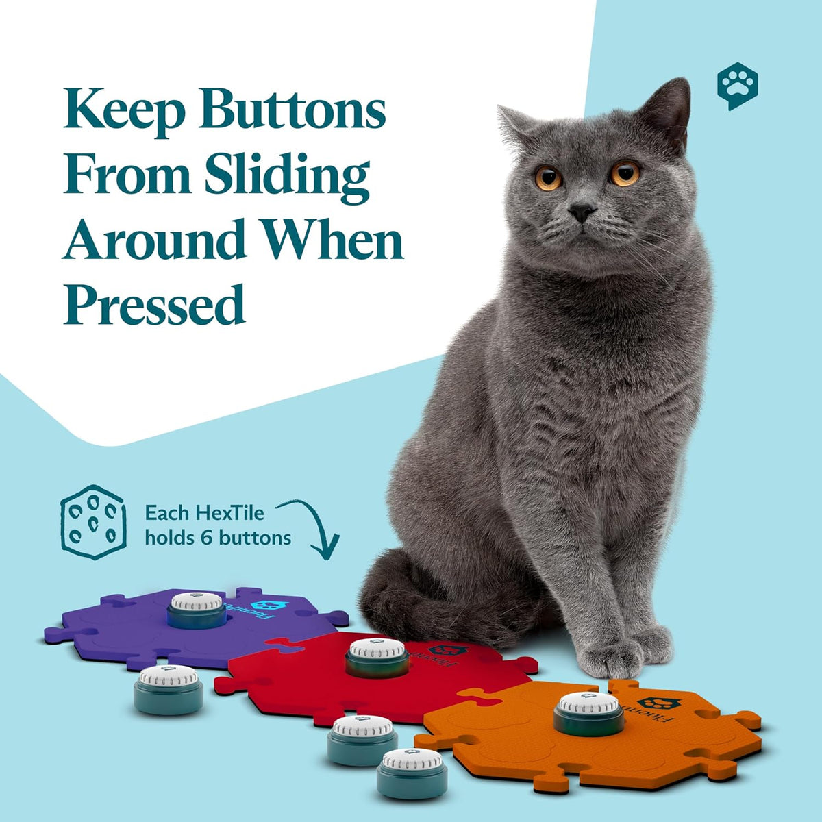 Three interlocking foam HexTile mats organized with recordable cat and dog voice buttons.