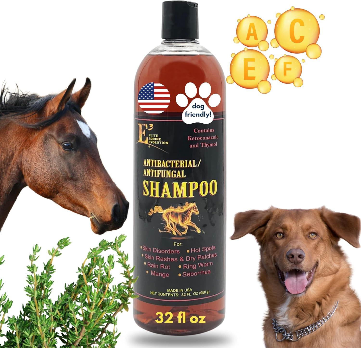 E3 Antifungal Ketoconazole and Thymol Skincare Shampoo for Horses and Dogs - Relieves Itching, Irritation, and Skin Infections - Fortified with Nano Vitamins A, C, E & F (8 oz) - Image 10