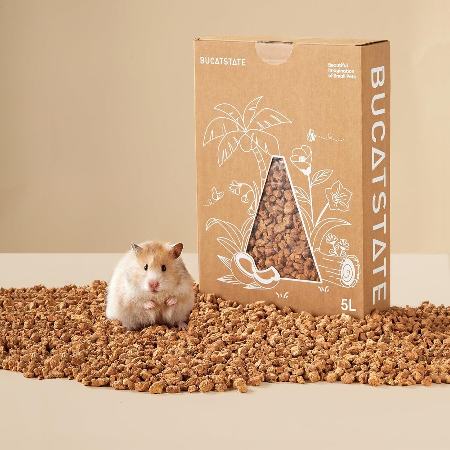 BUCATSTATE Cork Bedding 5L, Natural Hamster Bedding Odor Control for Dwarf Syrian Hamsters, Gerbils, Mice, Low-dust Hamster Substrate with Paper Hideout Box (Grain 2-4mm) - Image 11