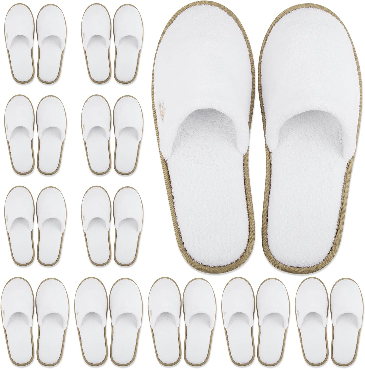 BERGMAN KELLY disposable spa slippers front view showing white coral fleece and cocoa trim piping