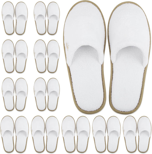 BERGMAN KELLY disposable spa slippers front view showing white coral fleece and cocoa trim piping