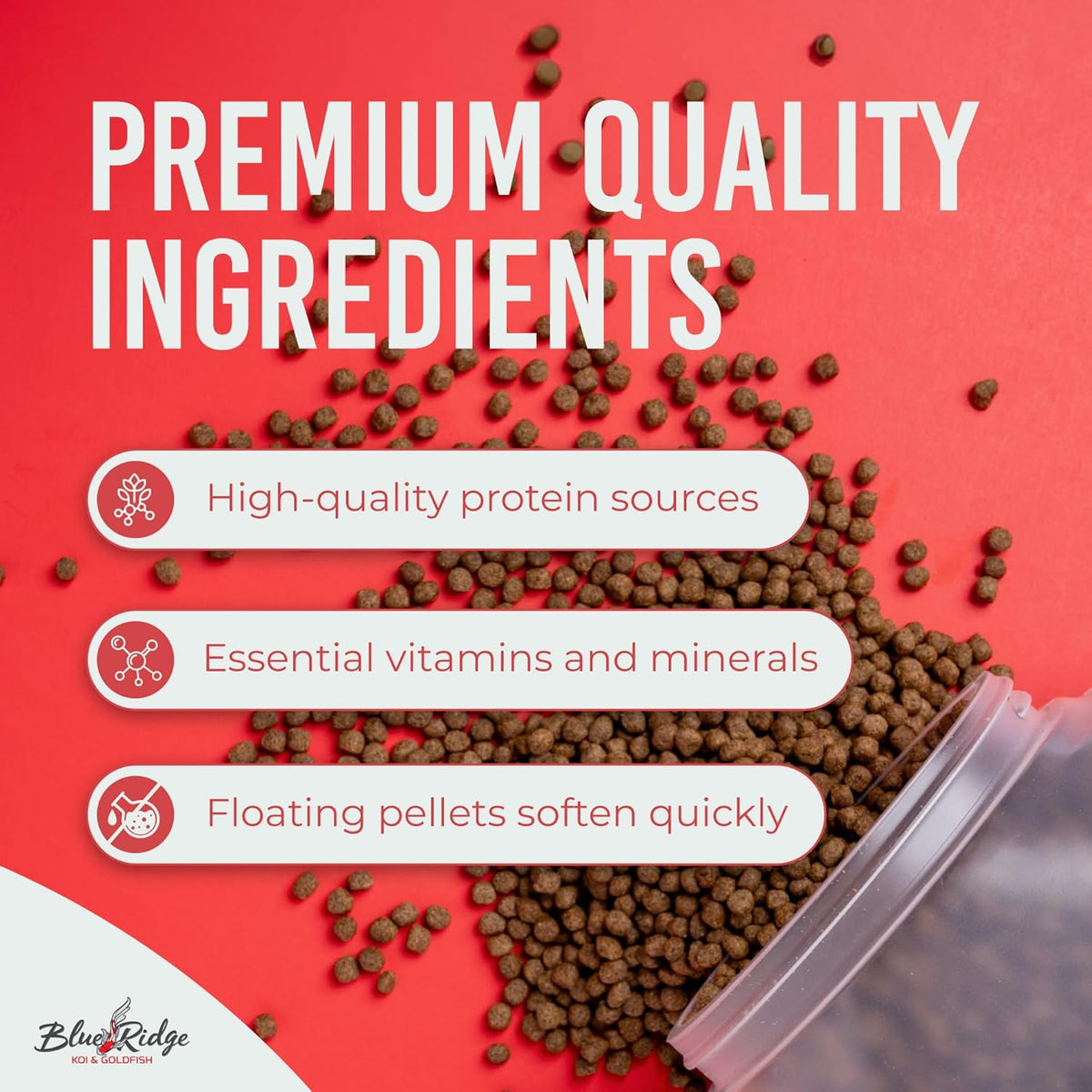Floating 3/16 inch koi and goldfish food pellets close up
