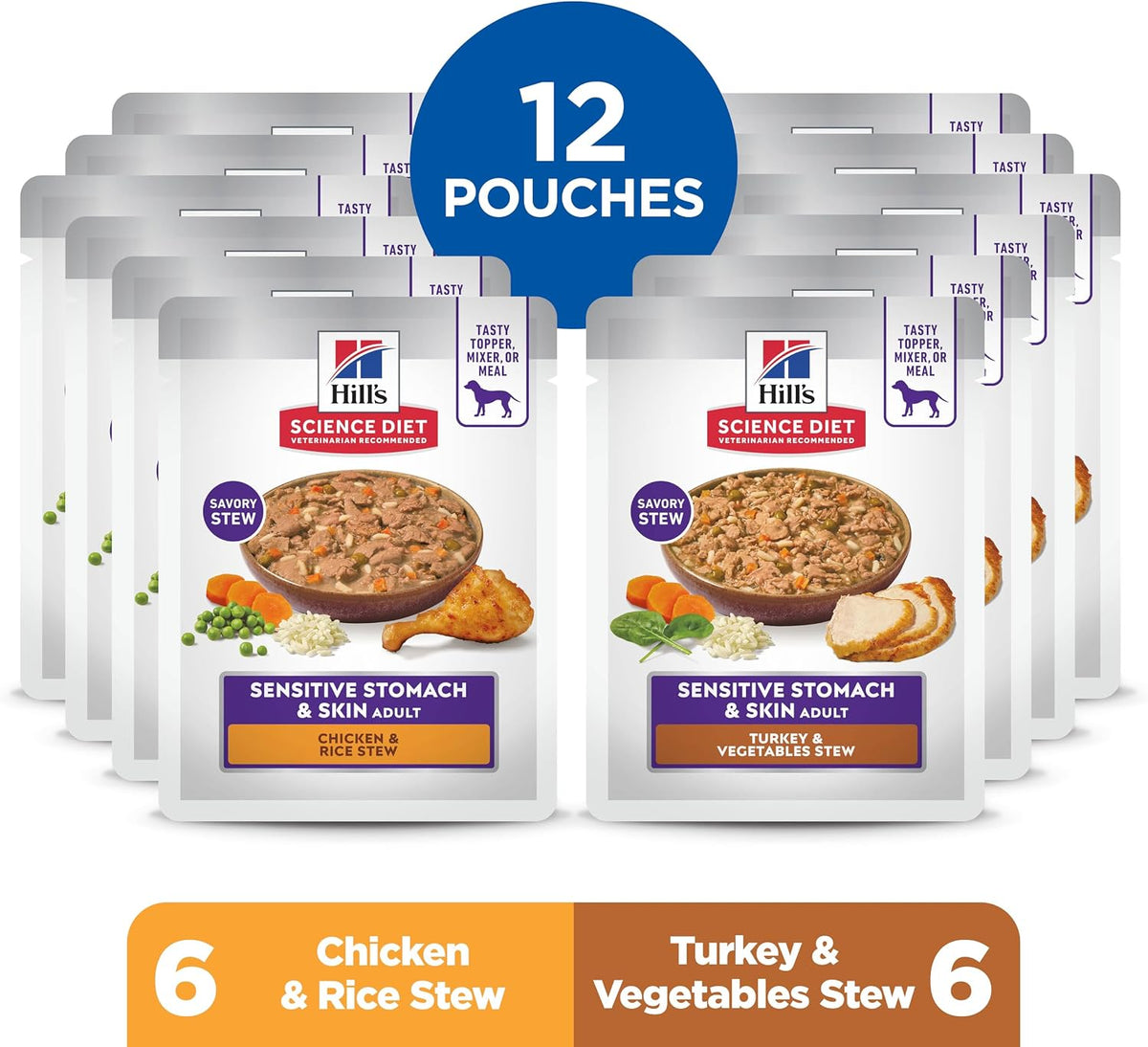 Hill's Science Diet Sensitive Stomach and Skin twelve pack wet dog food pouches back label ingredients