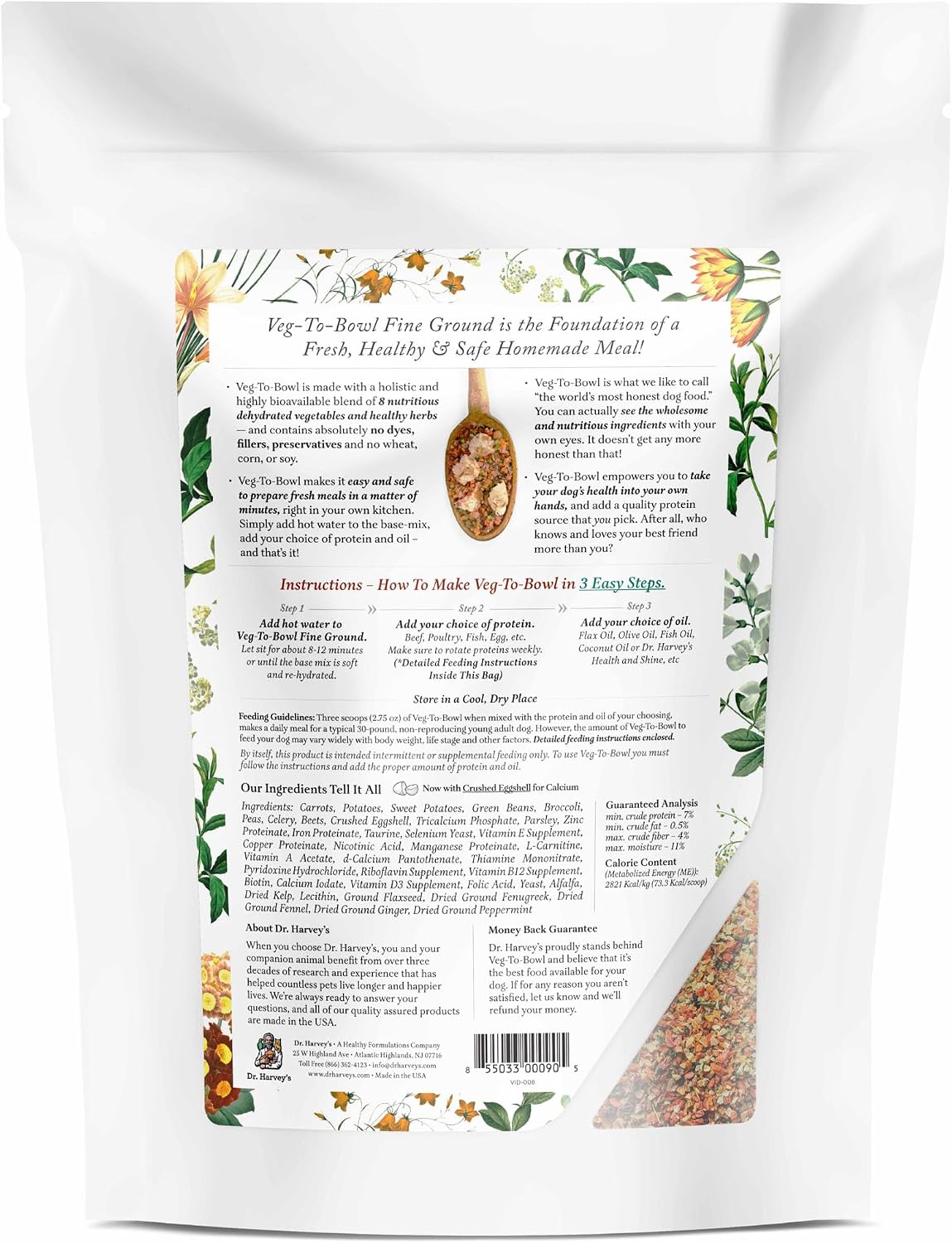 Dr. Harvey's dehydrated dog food base mix texture and ingredients