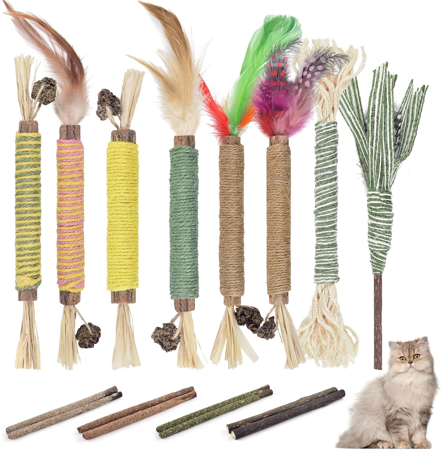 Cat interactive toy made with natural Lafite flowers and feathers
