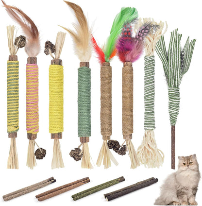 Cat interactive toy made with natural Lafite flowers and feathers