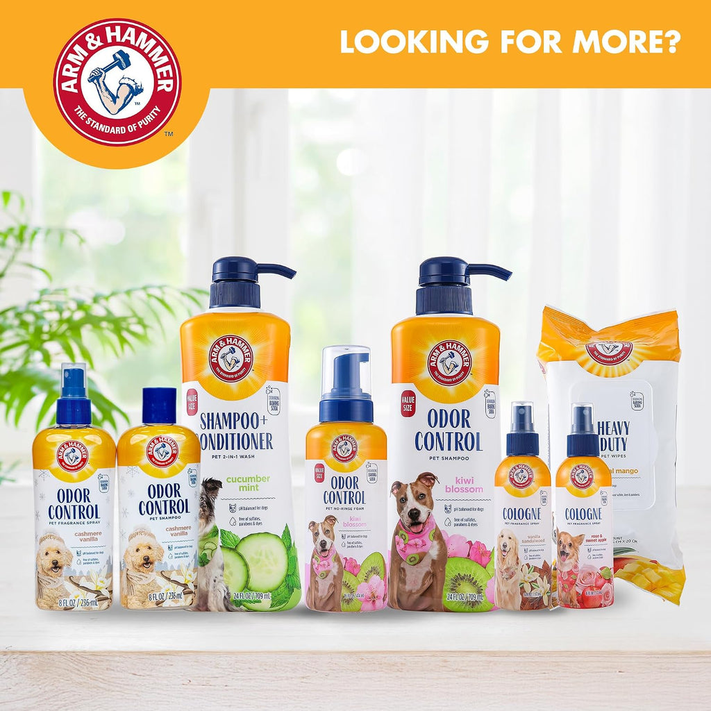 Side by side view of Arm and Hammer pet grooming bottles