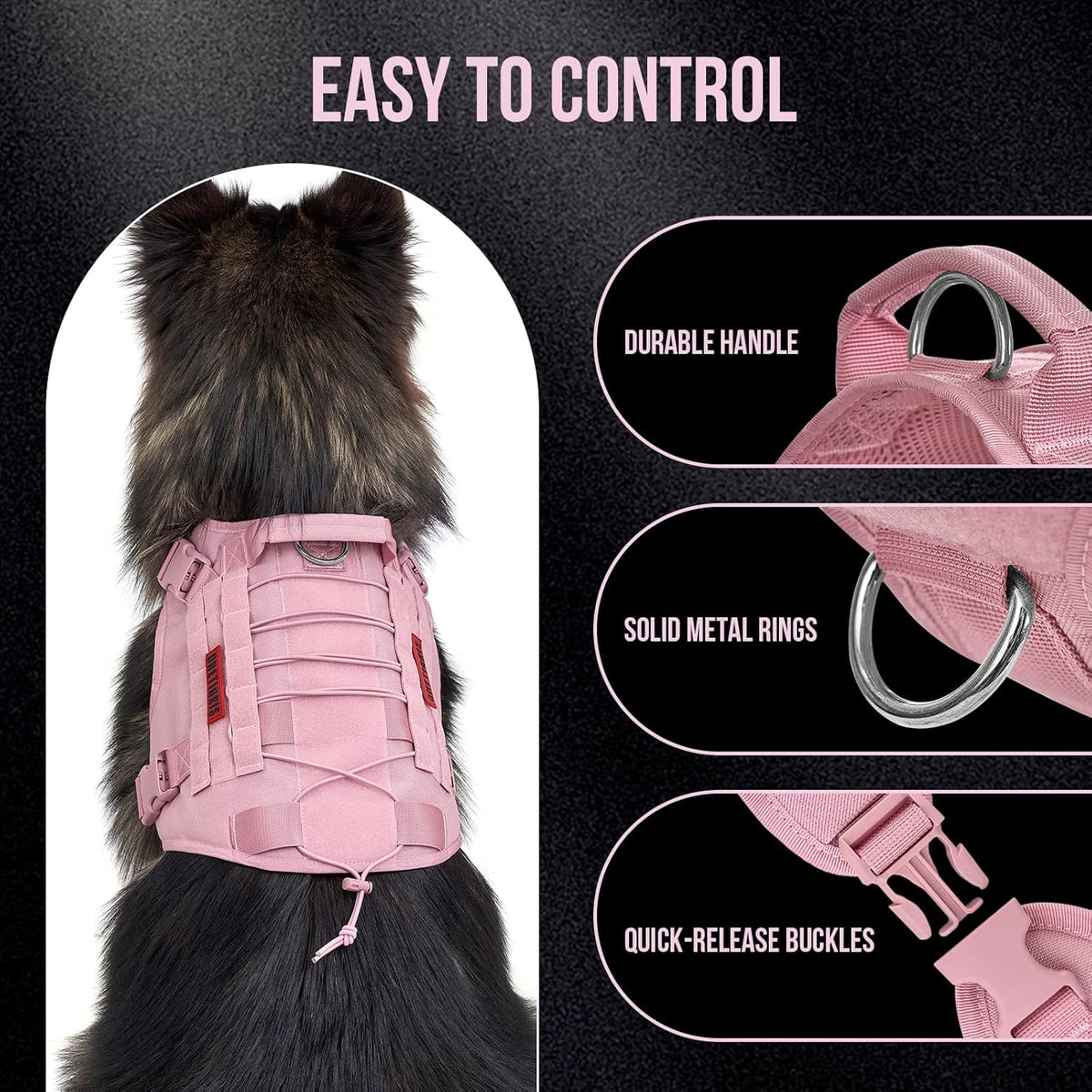 Large military style dog harness vest with top grab handle
