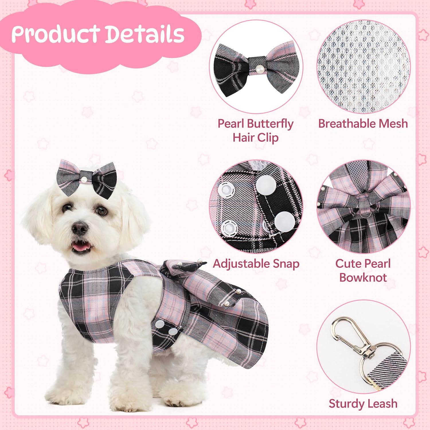 Coppthinktu small breed female dog dress harness detail close up