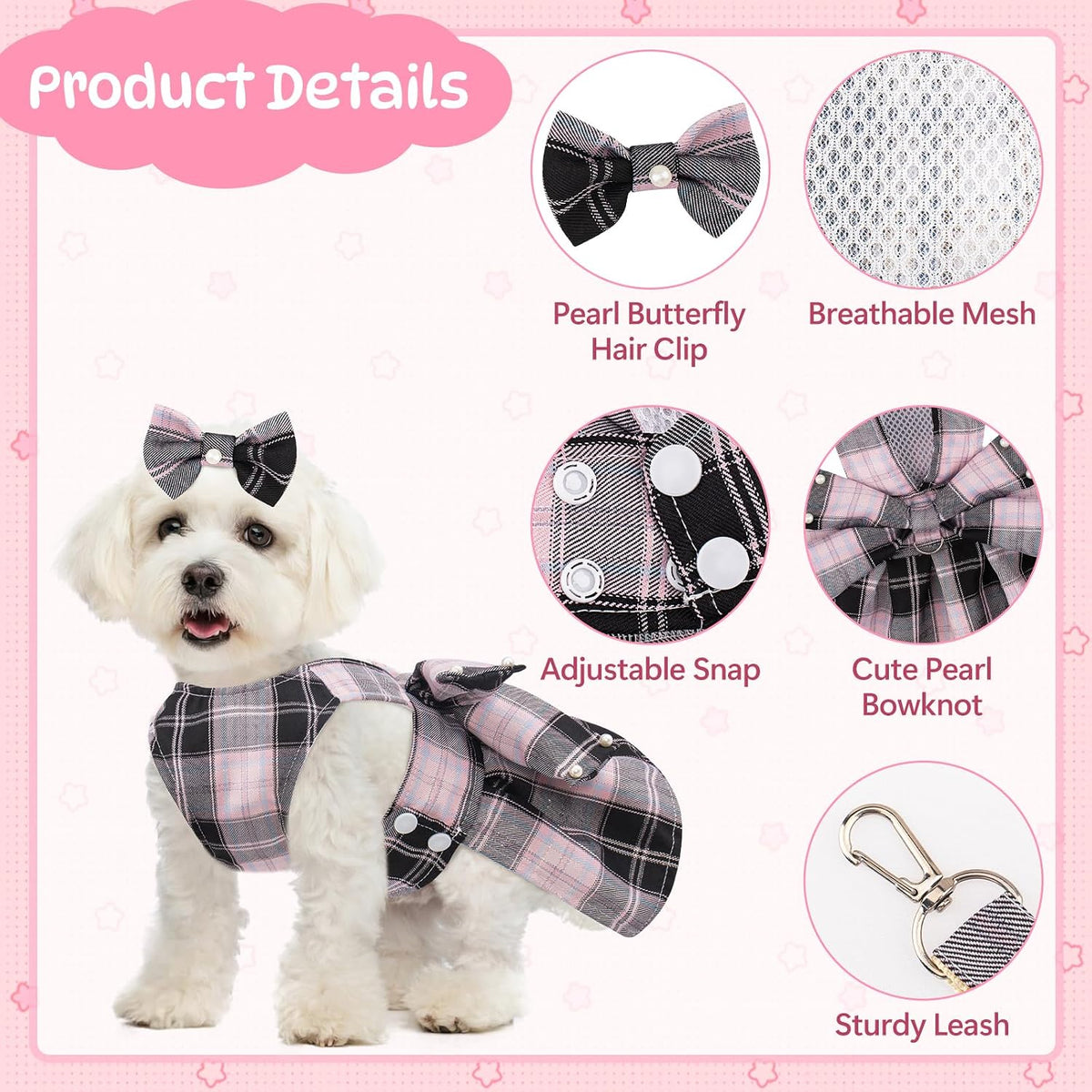 Coppthinktu small breed female dog dress harness detail close up