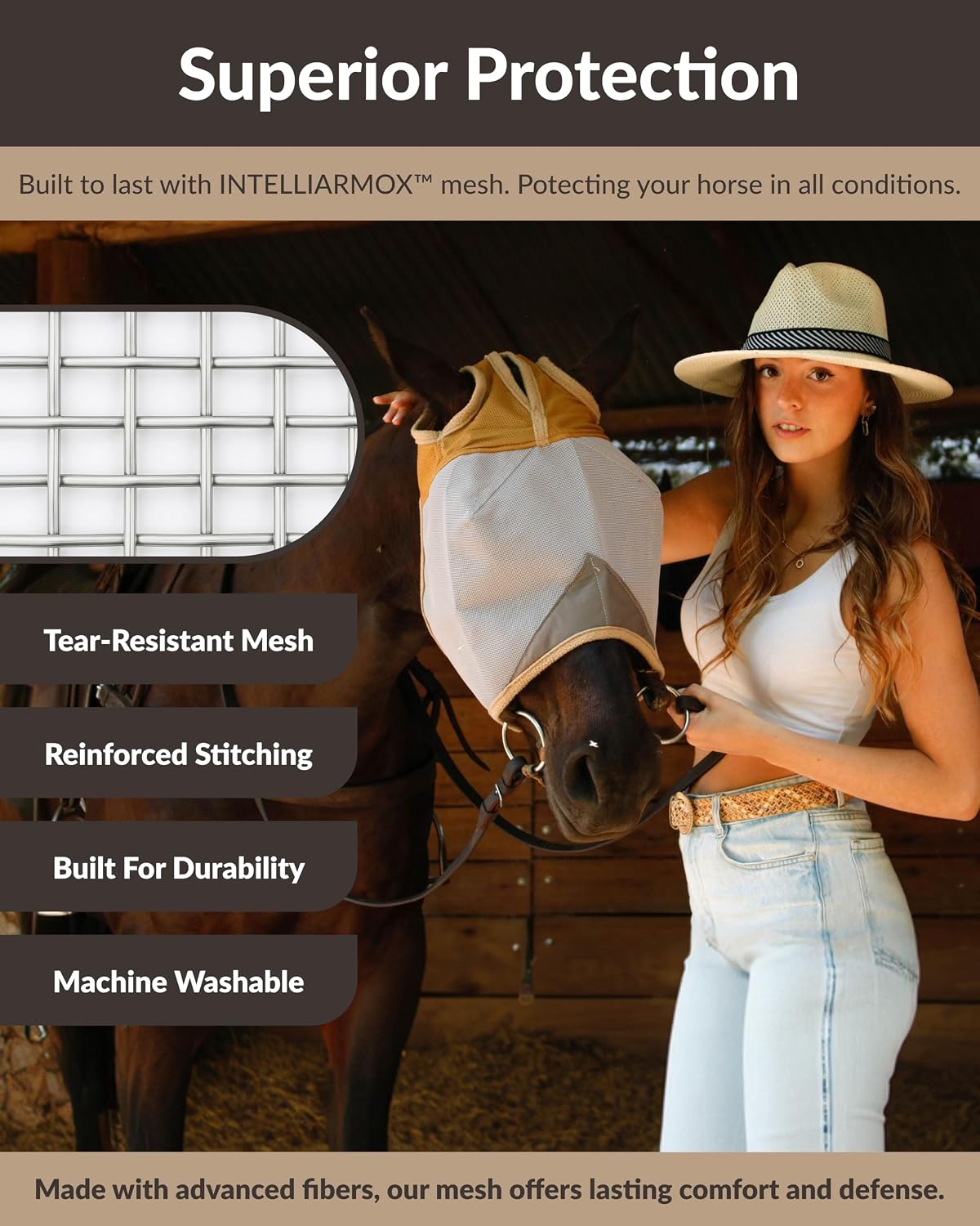 Equine wearing durable Tsz fly mask in pasture