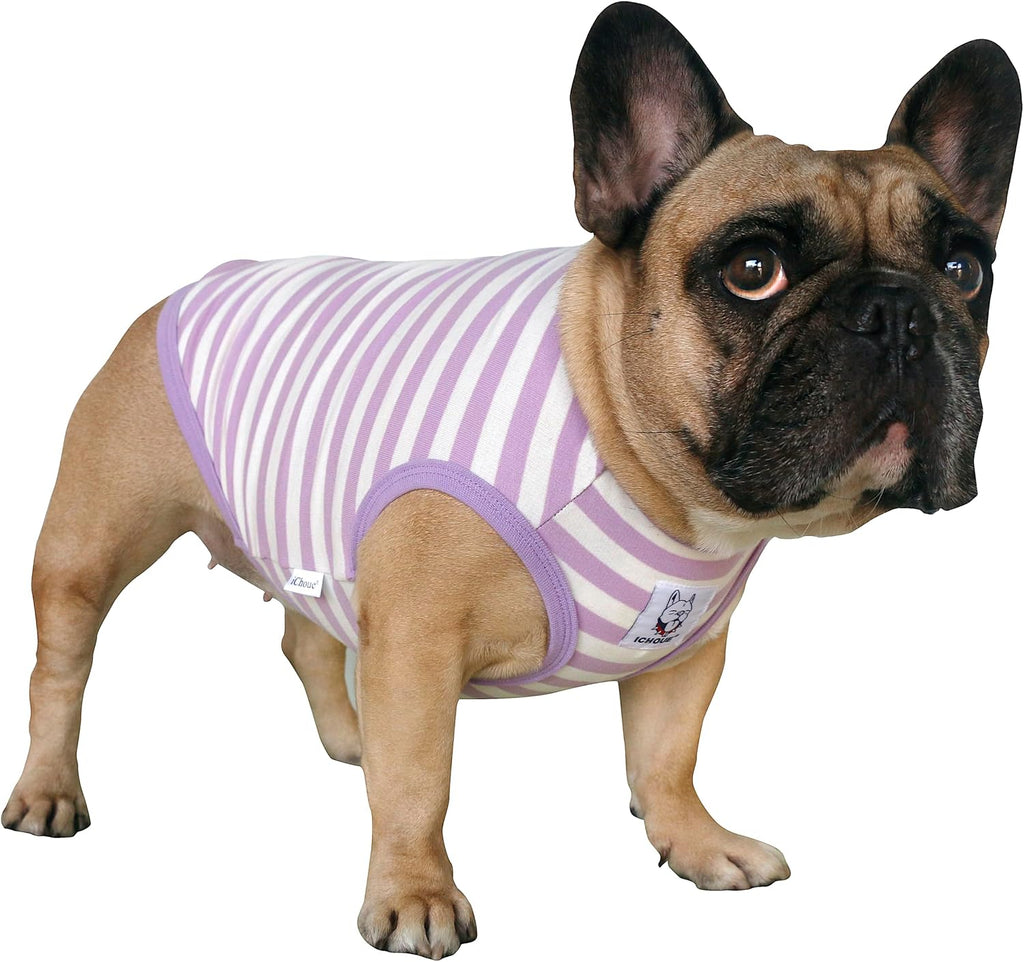 iChoue French Bulldog 100% Breathable Cotton Striped T Shirts Halloween Vest Clothes for Small Dogs Tank Tops Puppy Frenchie Pug English Boston Terrier Pitbull Pink White Stripes - Medium - Image 11