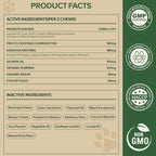 Close up of 30 count dog probiotics container displaying the 7 enzymes and omega 3 formula details.