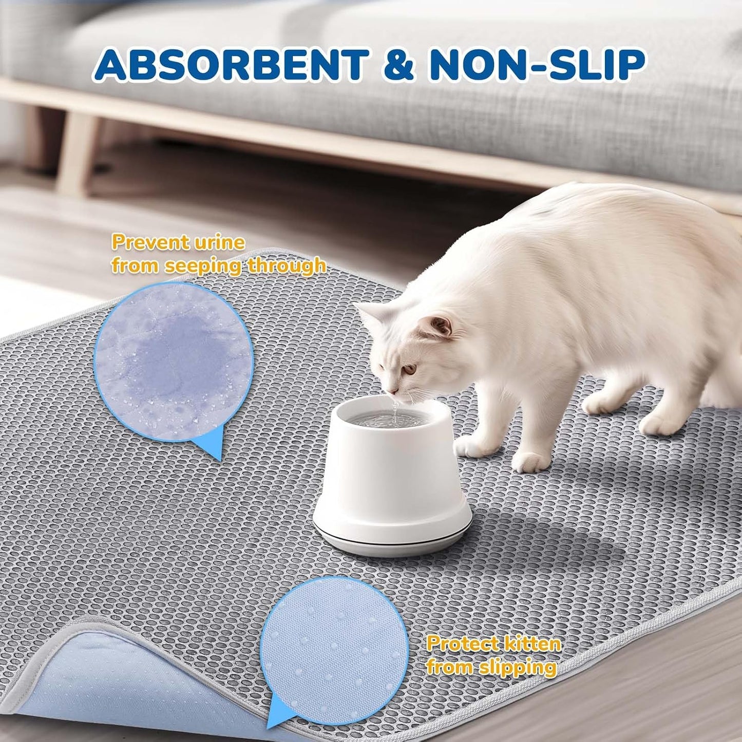 Extra large forty seven by thirty five inches cat litter box mat under multiple litter pans
