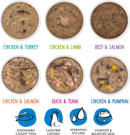 Weruva wet cat food variety pack packaging showing gravy recipes