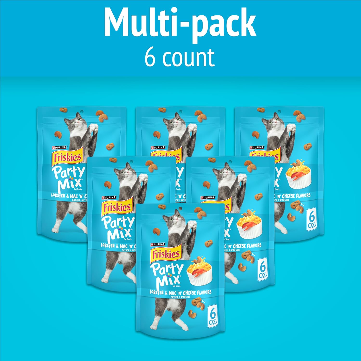 Crunchy and tender lobster flavor cat treats by Purina Friskies Party Mix.