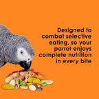 Adult parrot eating Kaytee Fiesta premium gourmet seed mix