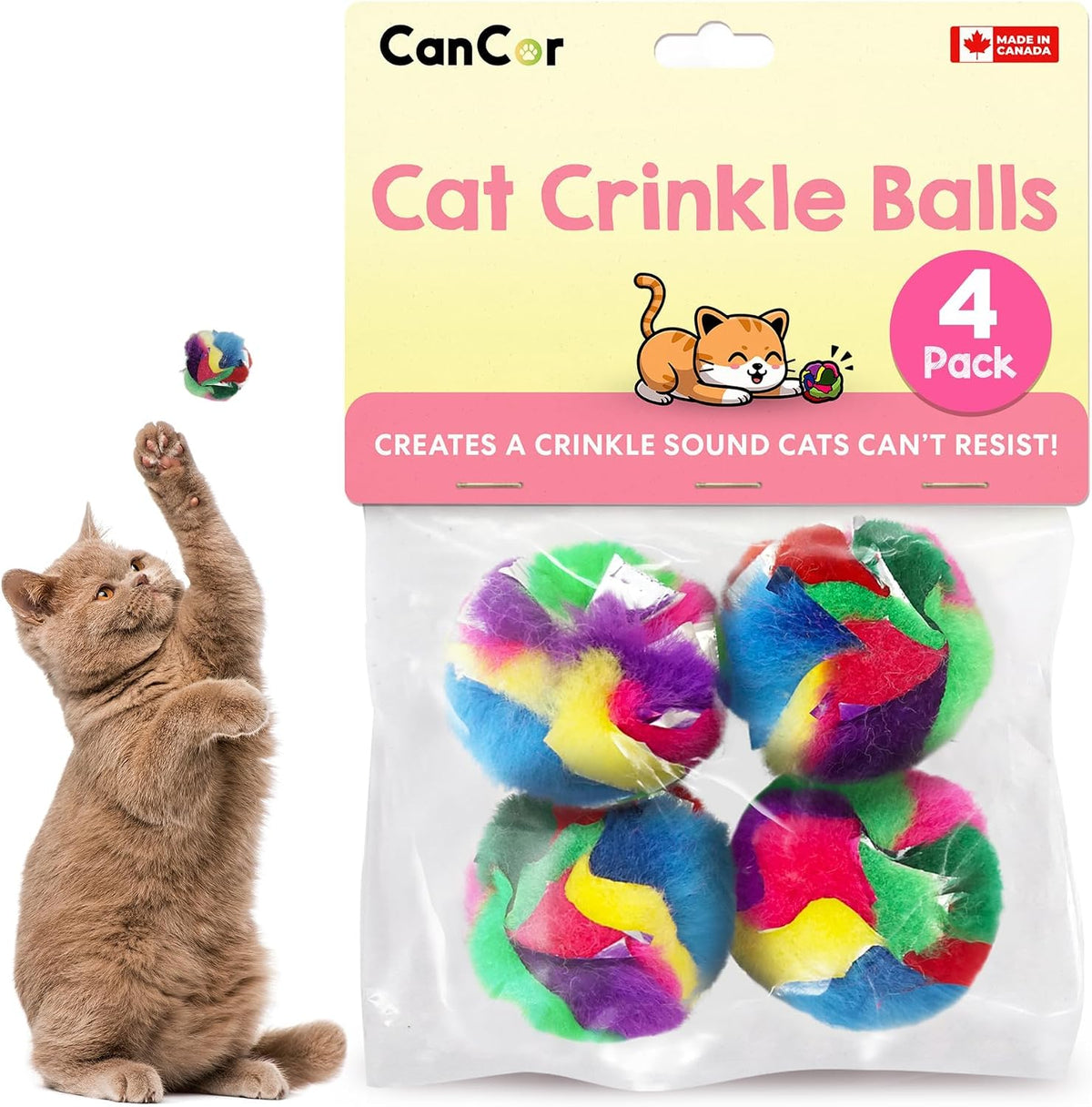Close up view of the safe food grade acetate material on the lightweight crinkly kitten chase toy.