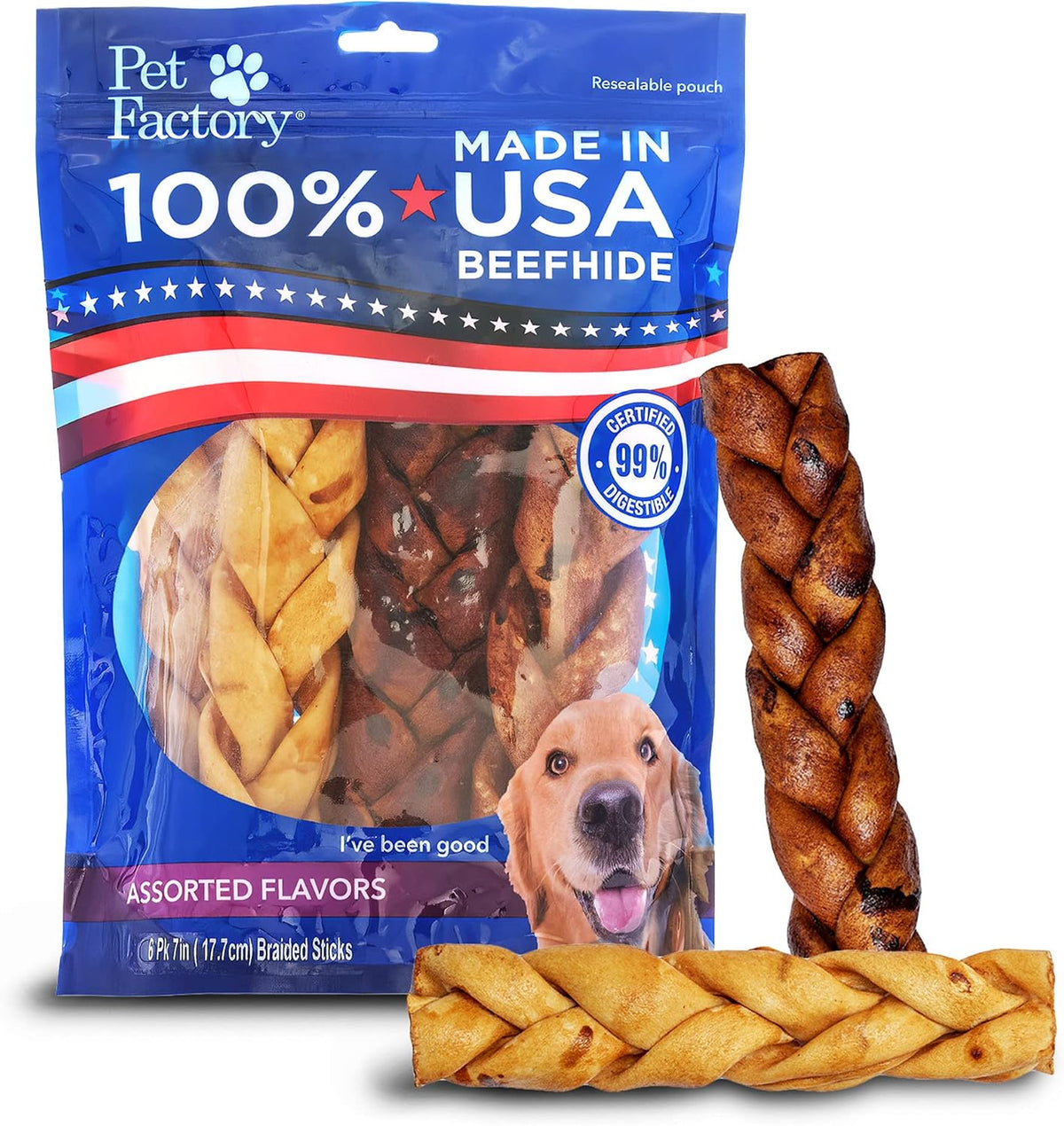 Pet Factory 7in Braided Beefhide Dog Chew Sticks with Peanut Butter Flavor - 100% USA Made Rawhide Chews for Medium Dogs,Long Lasting Dental Health,7 inches,6 Count (Pack of 2) - Image 13