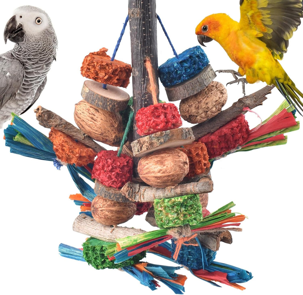 Bissap Bird Chew Toy front view with natural wood and corncob