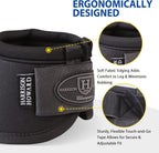 Harrison Howard equestrian hoof boots close up on the heavy duty rip stop fabric construction