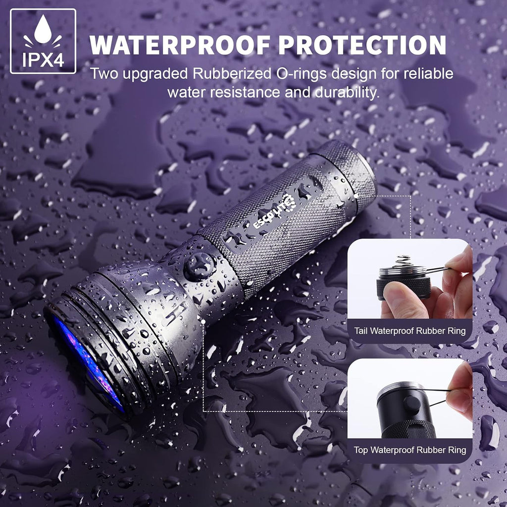 Escolite multi pack flashlights scanning a dark room carpet for dried pet urine stains