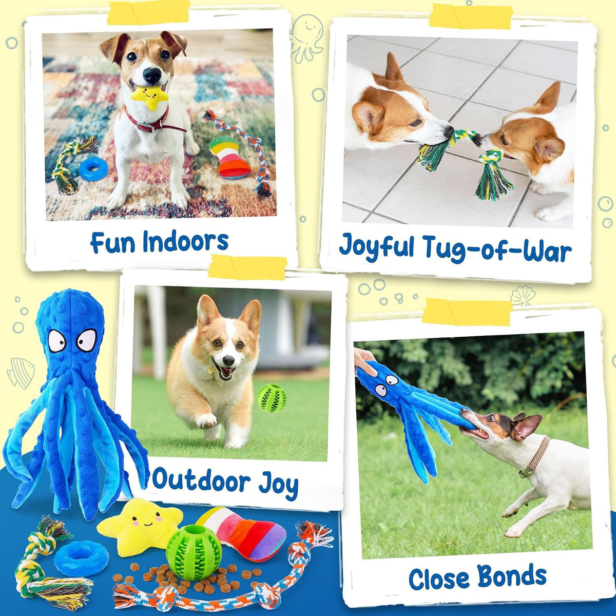 KIPRITII puppy dog toys set packaging with included walking waste bags shown clearly